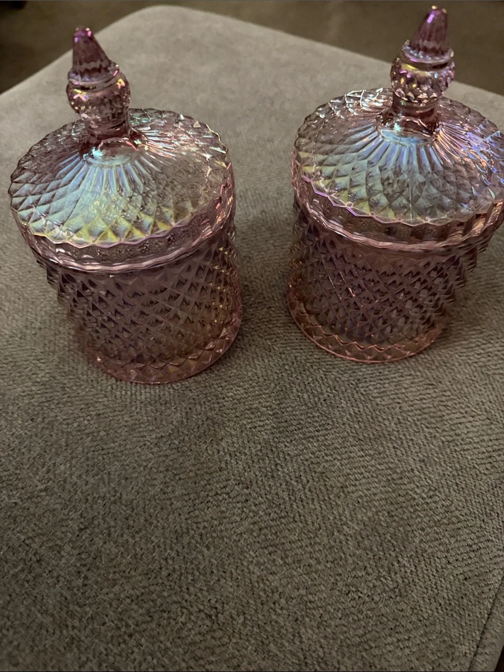 T.J.Maxx Iridescent Pink Glass Covered Jars Set